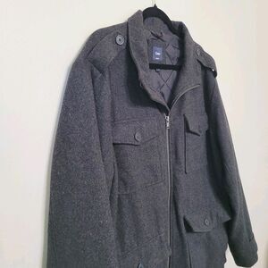 GAP Gray Wool Blend Insulated Coat Men's XL Zip Front Military Style